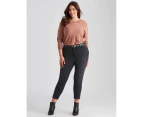 Beme Mid Rise Core Short Length Jeans - Womens - Plus Size Curvy - Charcoal