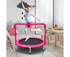 Costway 91cm Kids Mini Trampoline Fitness Rebounder Handrail Safety Padded Cover Home Gym Exercise Pink