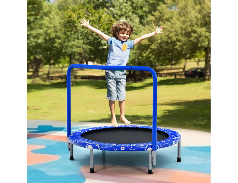 Costway 91cm Kids Mini Trampoline Fitness Rebounder Handrail Safety Padded Cover Home Gym Exercise Blue