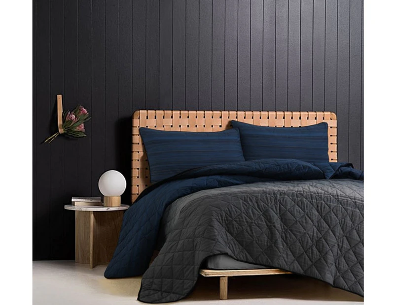 Grey Black Blue Stripes Bedspread Set