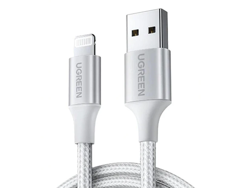 UGREEN 60163, USB Type-A to Lightning, Braided Cable 2 Meter, with Aluminium Case Silver