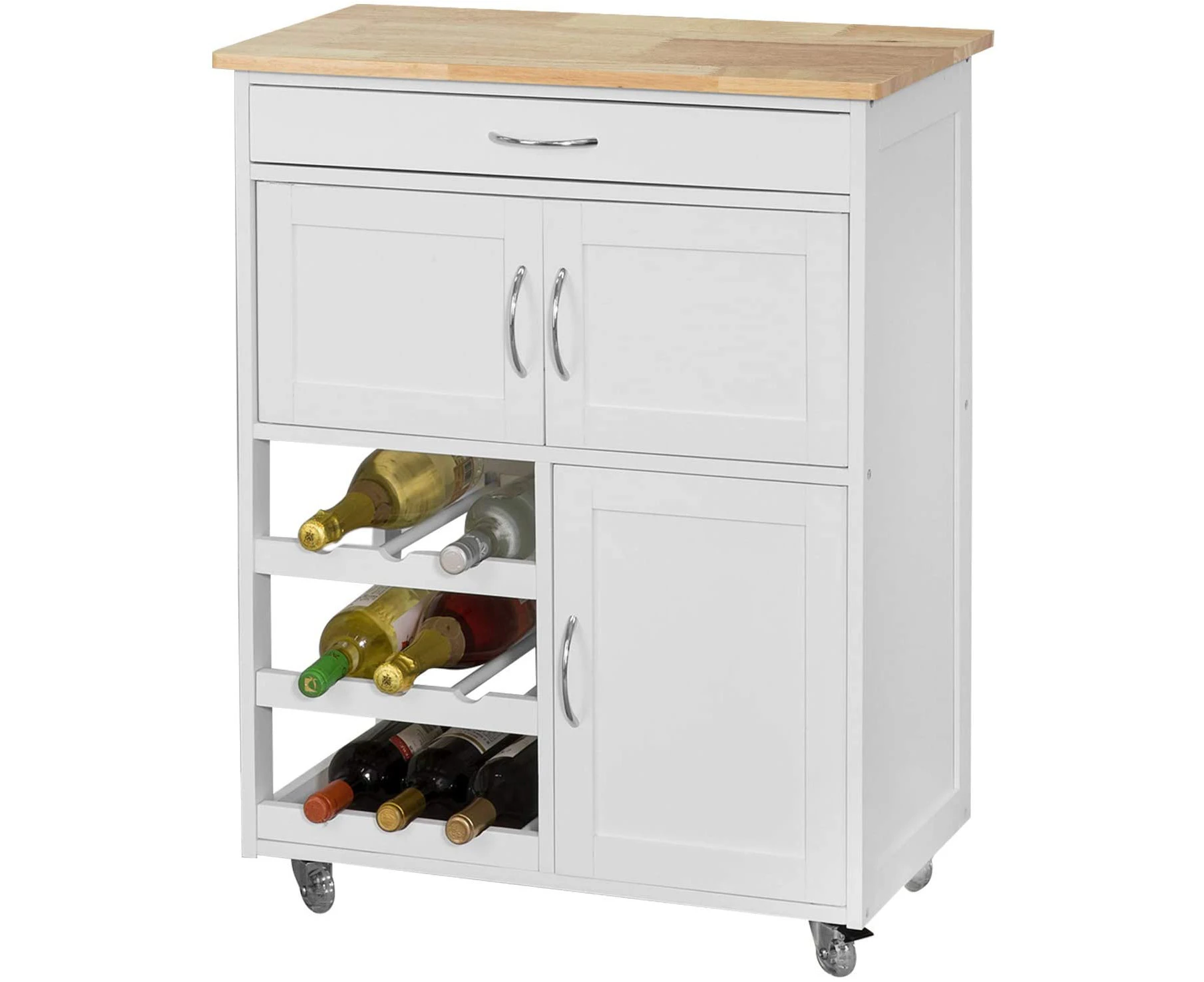 Kitchen Trolley With Wine Racks, Portable Workbench And Serving Cart For Bar Or Dining