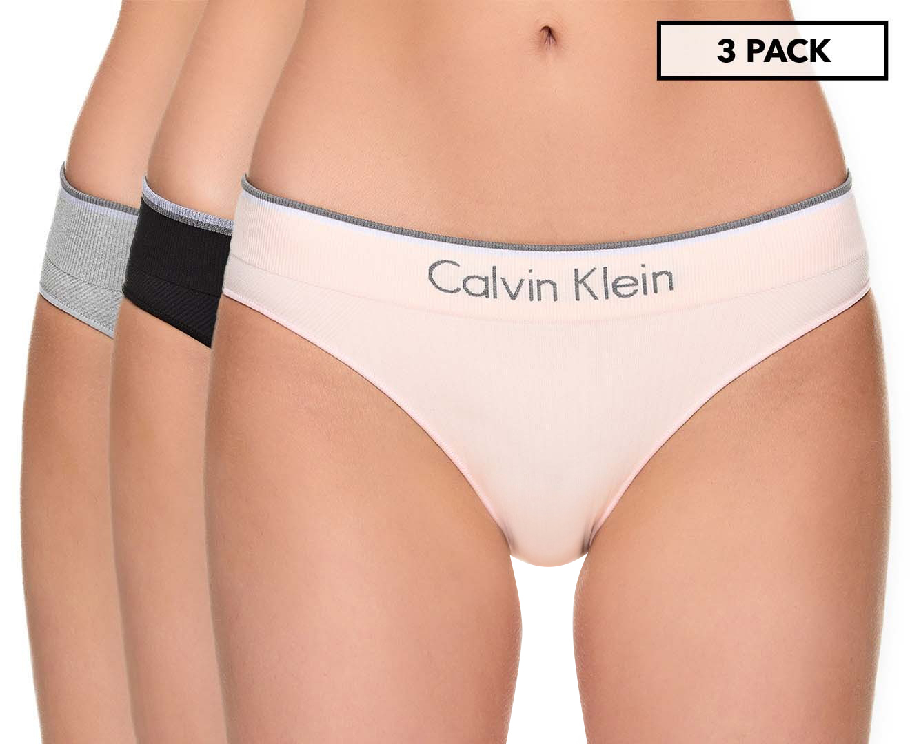 Calvin Klein Women's Surface Seamless Bikini Briefs 3-Pack -  Black/Grey/Pink 