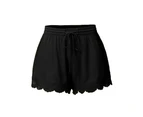 Laced Hem Summer Beach Casual Shorts- Black