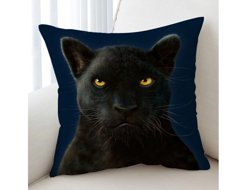 Wild Animal Art Portrait Black Panther Cushion Cover and White Pillow