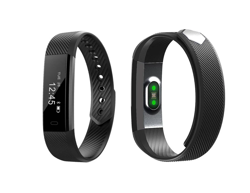 ID115 Touch Screen Fitness Tracker with Heart Rate Monitor - Black