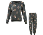FIL Women's Plush 2pc Set Pyjama Loungewear Fleece Sleepwear - Sloth/Dark Green