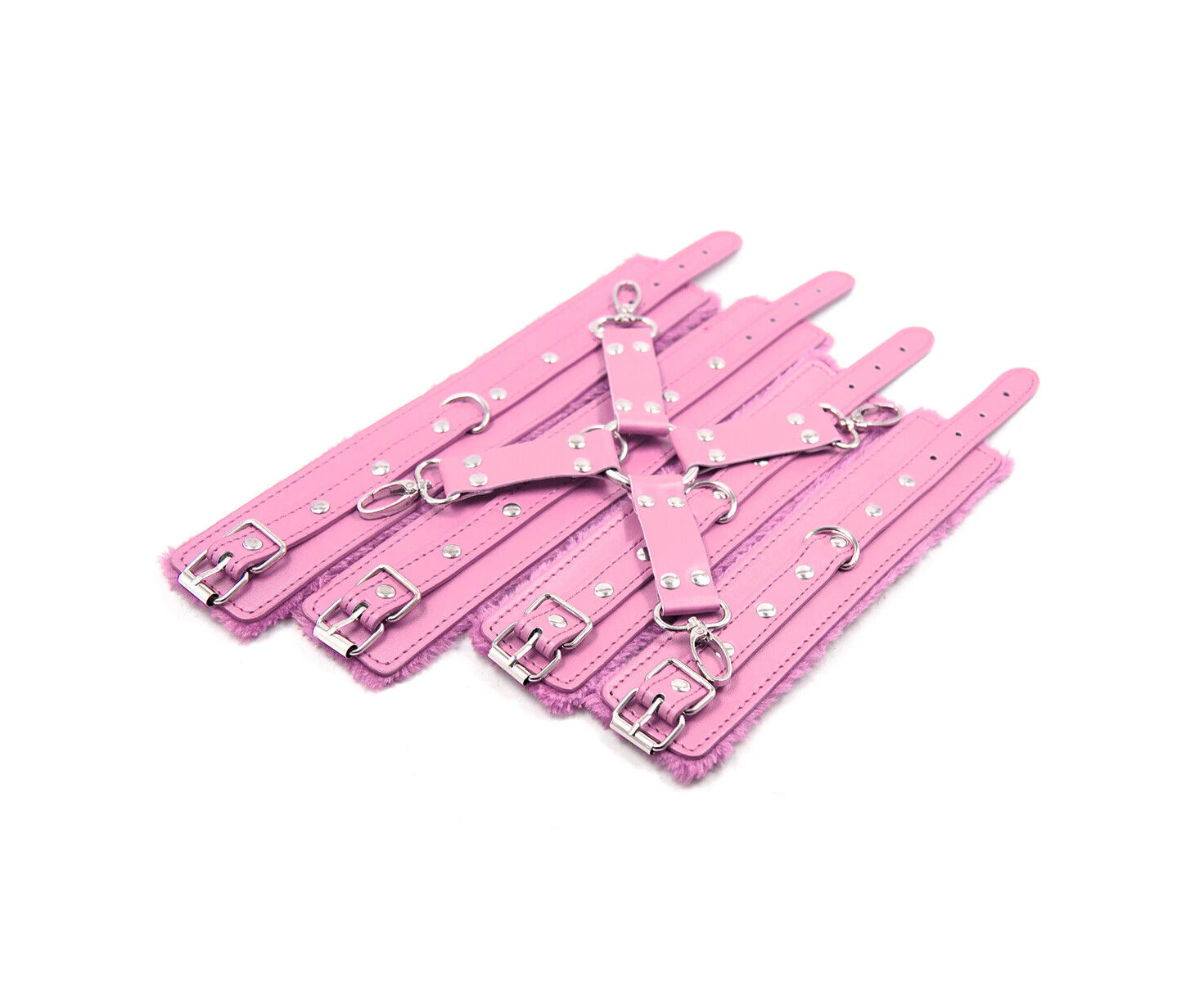 BDSM Handcuffs and Ankle Cuffs Restraint Bondage Kit - 3 Colors - Pink