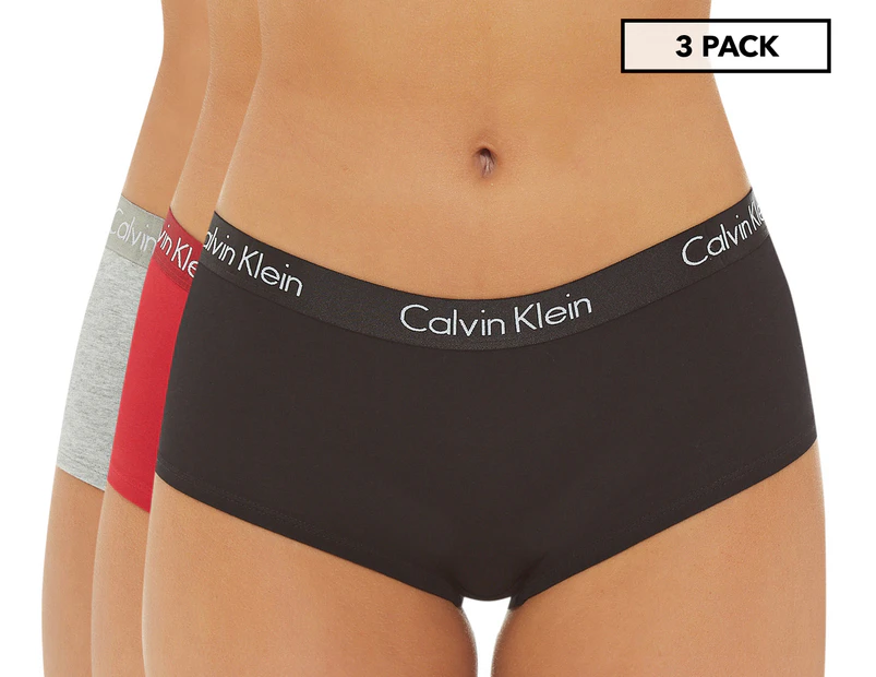 Calvin Klein Women's Motive Cotton Boyshorts 3-Pack - Black/Red