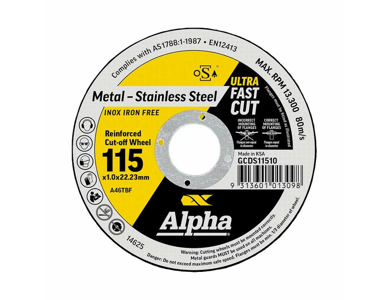 Metal & Stainless Steel Cutting Disc 115 x 1.0 mm | Alpha 25 Pack