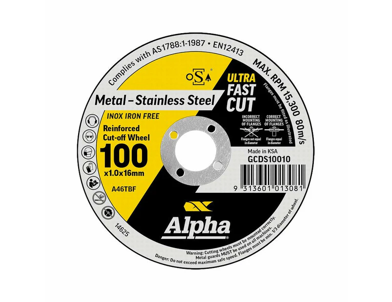 Metal & Stainless Steel Cutting Disc 100 x 1.0 mm | Alpha 25 Pack