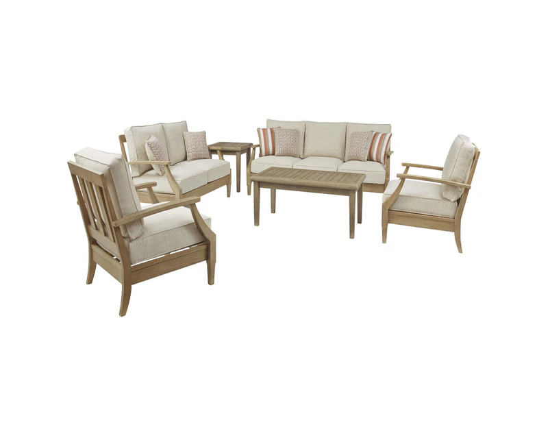 Outdoor Dakota Outdoor Timber 3+2+1+1 Lounge Set With Coffee Table & Side Table - Beige - Outdoor Lounges