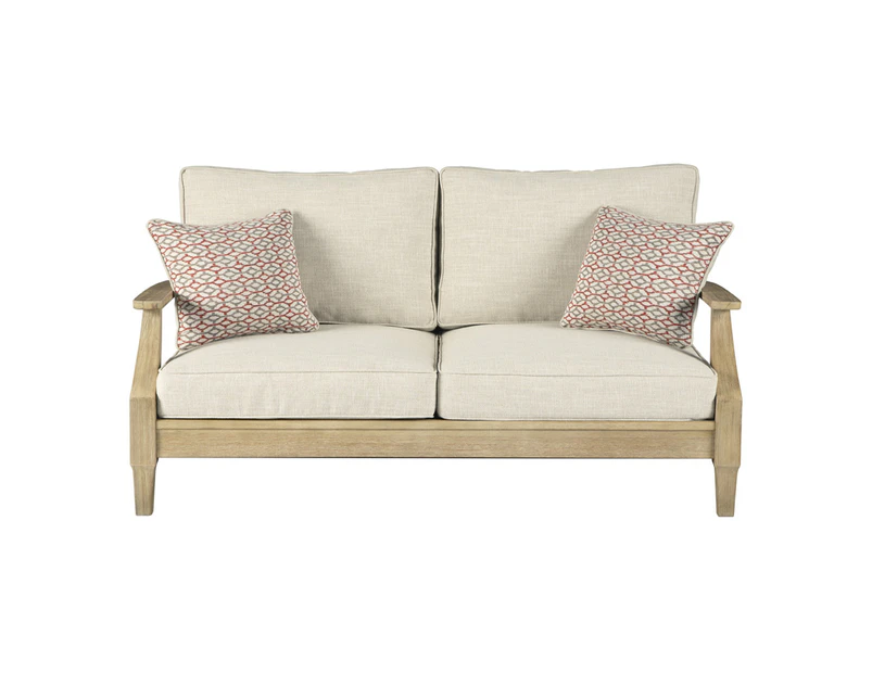 Outdoor Dakota Outdoor Timber 2 Seater Lounge Sofa - Brushed Wheat, Cream cushion - Outdoor Lounges