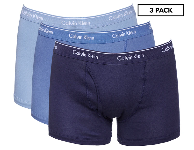 Calvin Klein Men's Cotton Classics Trunks 3-Pack - Navy Blue/Ocean Blue/Sky Blue