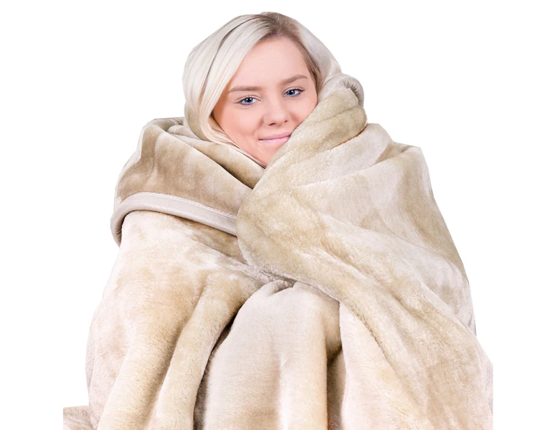 Laura Hill 800-gsm Faux Mink Throw Rug Blanket Queen Size Double-sided Large 220 X 240cm Heavy - Cream