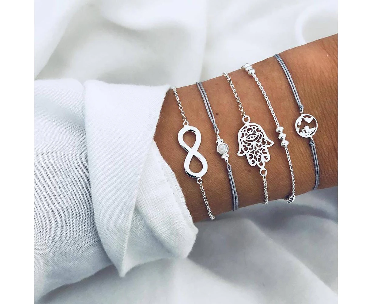 Bohemian 5-Piece Charm Bead Bracelet Set