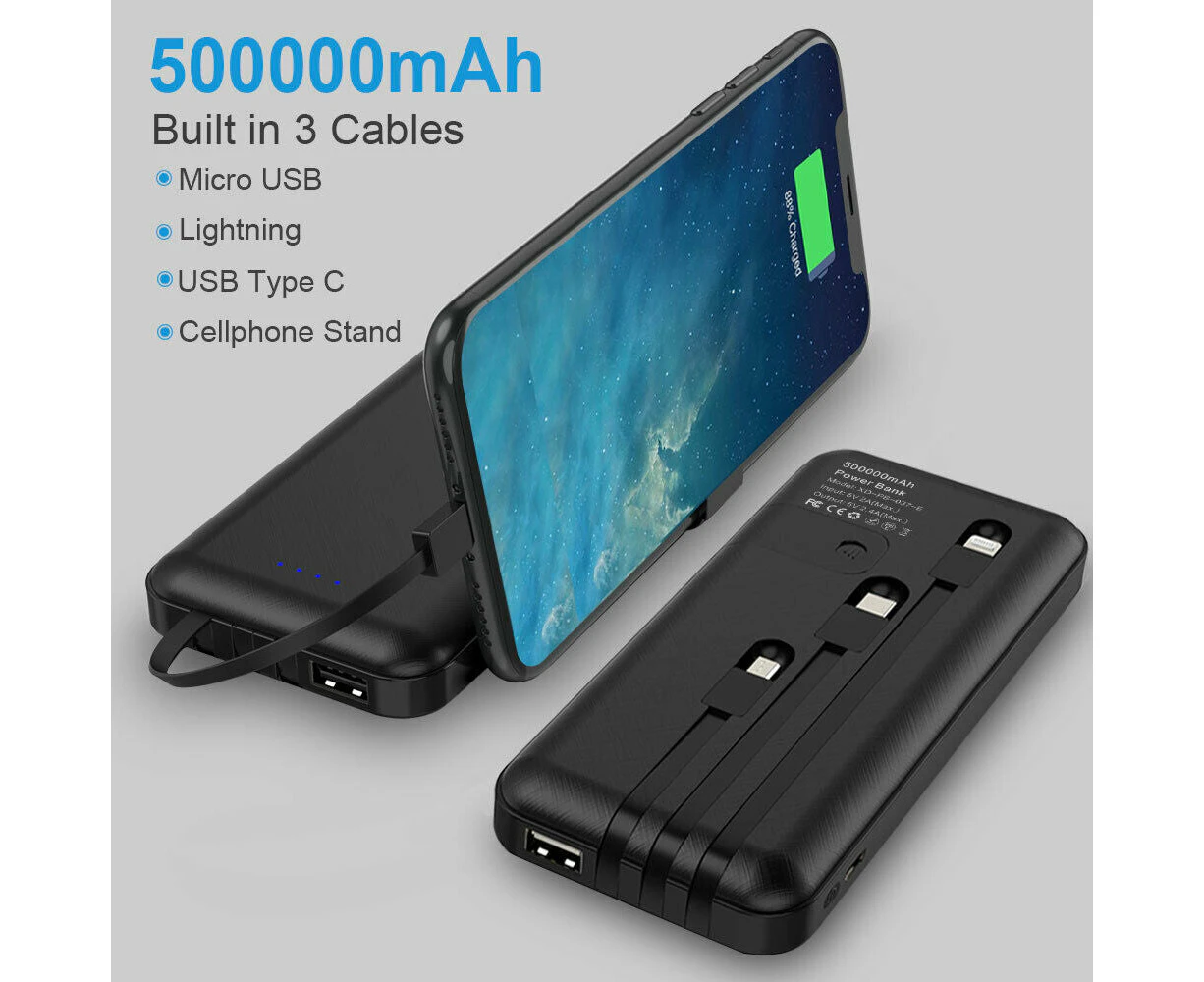 Power Bank 500000mAh Battery Charger Built in Cable For Moblie