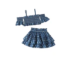 sunwoif Kids Girls Summer Polka Dot Crop Tank Tops Pleated Skirt Set Casual Suit - Dark Blue