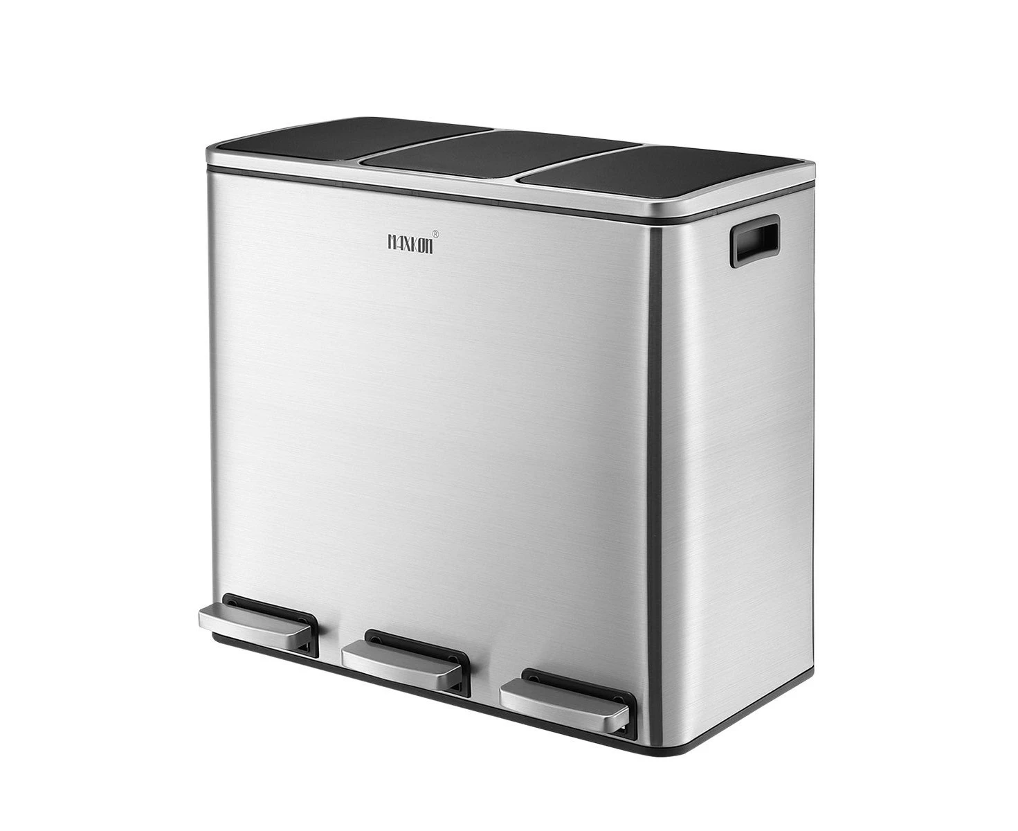 Maxkon 54L Pedal Recycling Bin Kitchen Rubbish Bin Waste Garbage Trash Bin Can with Three Compartments Silver