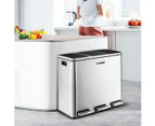 Maxkon 54L Pedal Recycling Bin Kitchen Rubbish Bin Waste Garbage Trash Bin Can with Three Compartments Silver