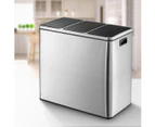 Maxkon 54L Pedal Recycling Bin Kitchen Rubbish Bin Waste Garbage Trash Bin Can with Three Compartments Silver