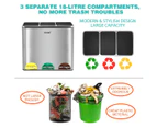 Maxkon 54L Pedal Recycling Bin Kitchen Rubbish Bin Waste Garbage Trash Bin Can with Three Compartments Silver