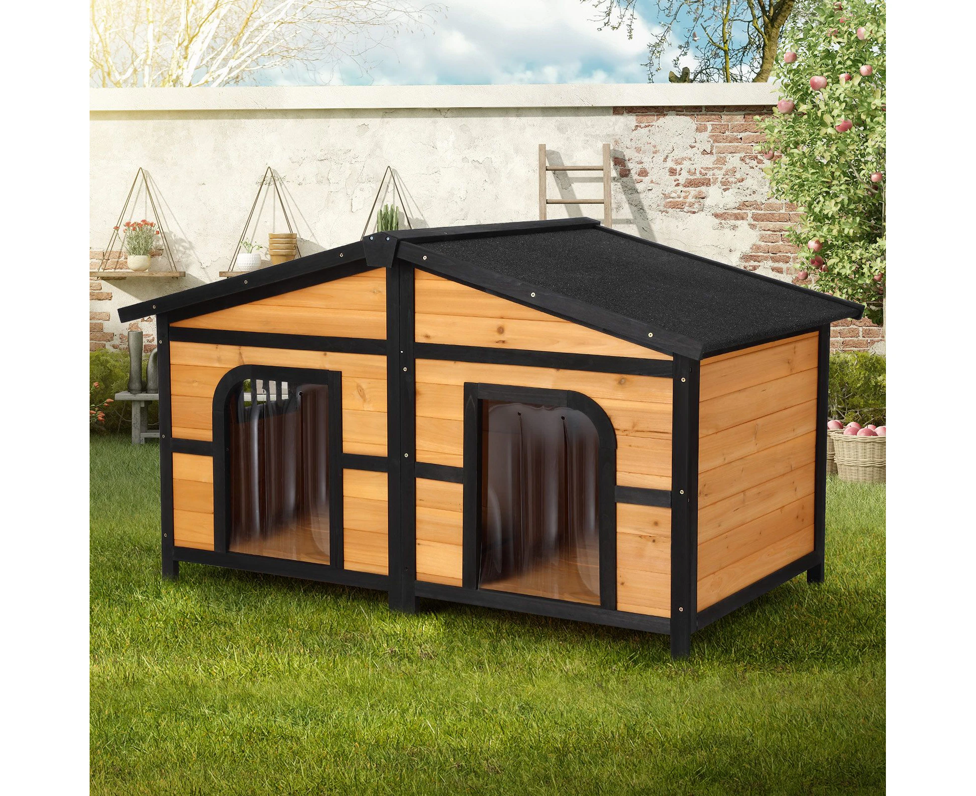 Petscene XL Size Dog Kennel Wooden Puppy Shelter Home Pet House Outdoor 2 Doors