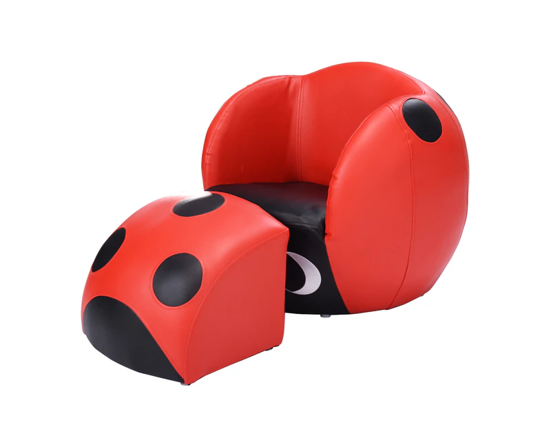 Giantex Ladybug Shaped Children Leisure Armchair w/ Solid Wood Structure Kids Sofa Couch, Black & Red