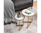 Giantex Round Nesting Side Table Set of  2 Modern Coffee Tables w/ Faux Marble Tabletop & Golden Steel Frame for Living Room,White