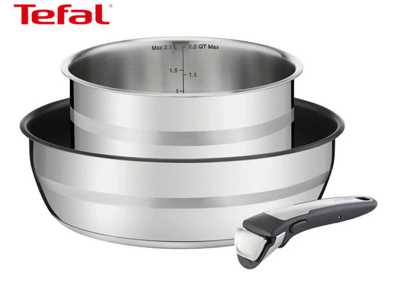 Jamie Oliver by Tefal 3-Piece Ingenio Stainless Steel Stackable Induction Cook Set with Detachable Handle