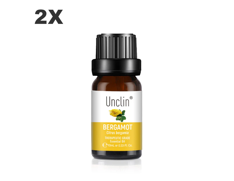 2X UNCLIN 10ml Essential Oil 100% Pure Natural Aromatherapy Diffuser Essential Oils Bergamot