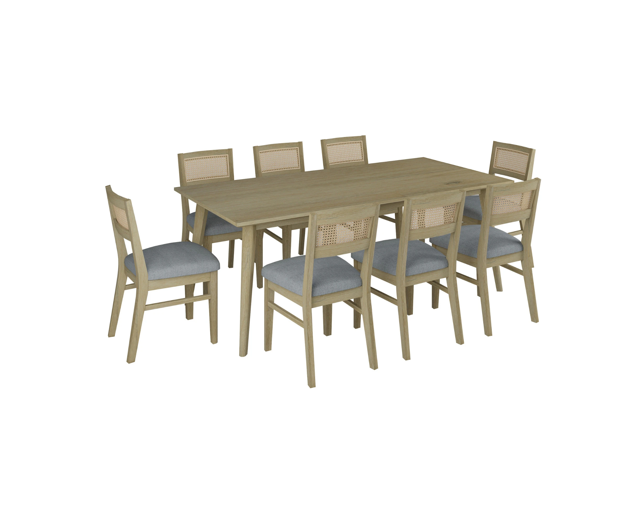 Grevillea 9pc Dining Set 210cm Table 8 Chair Acacia Wood Rattan Furniture -Brown