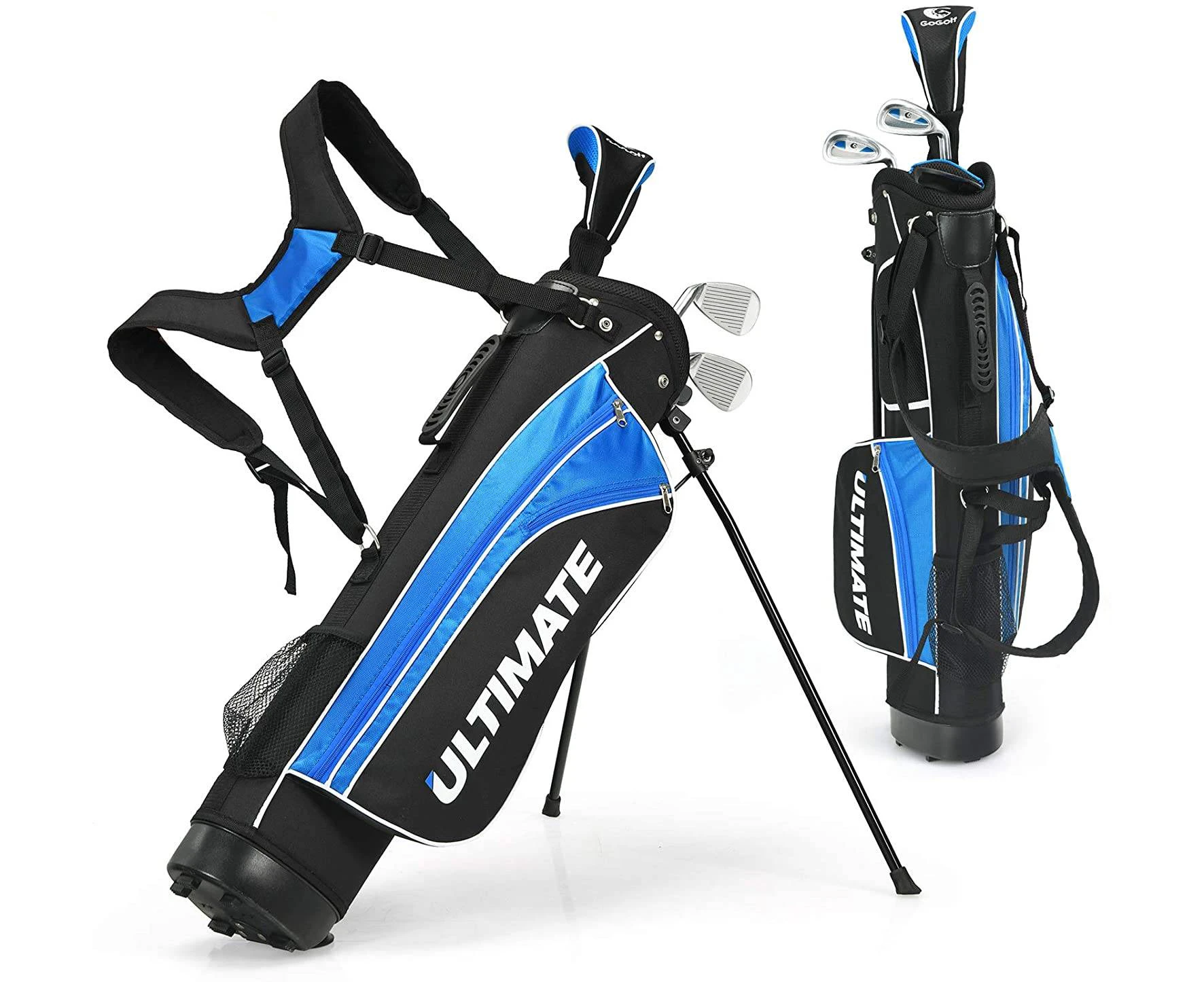 Costway Junior Golf Clubs Set w/Stand Bag,3# Fairway Wood, 7# & 9# Irons, Putter Blue