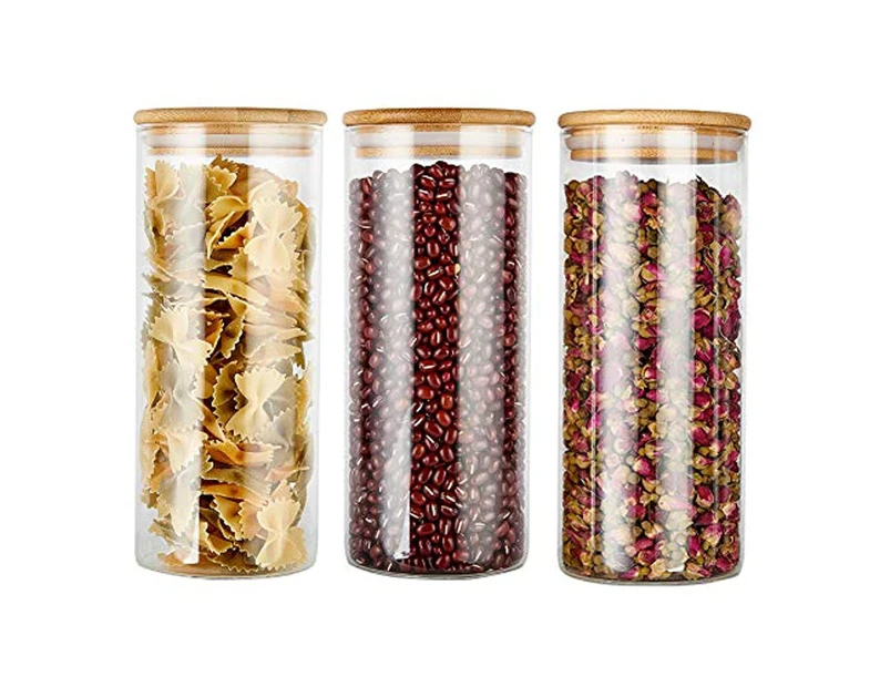 Food Storage Jars With Airtight Bamboo Lids Set Of 3