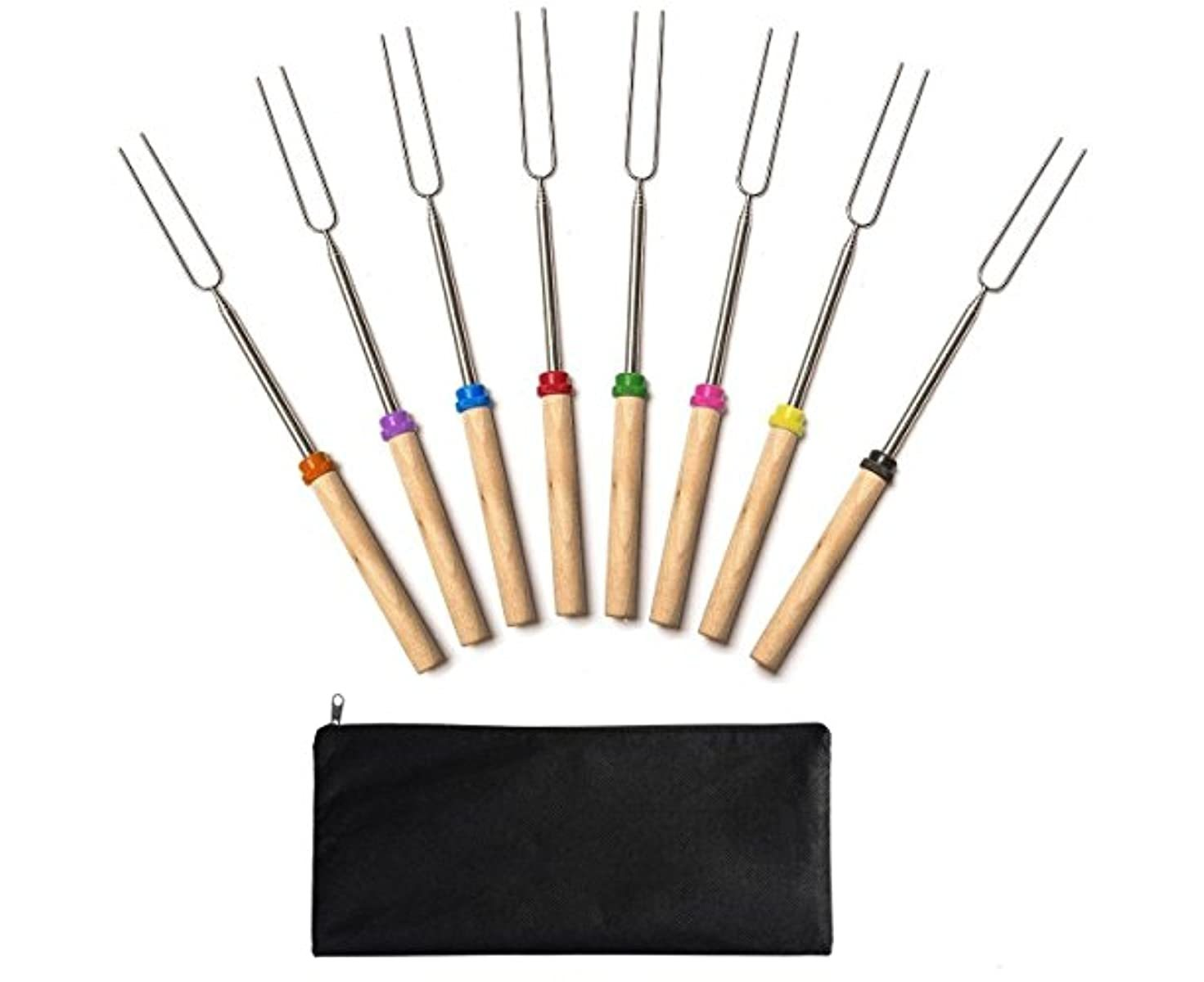 10.43 Roasting Stick Skewer with Wooden Handle for Camping Picnic Marshmallows and Campfire Sausages Wooden Handle BBQ Fork 