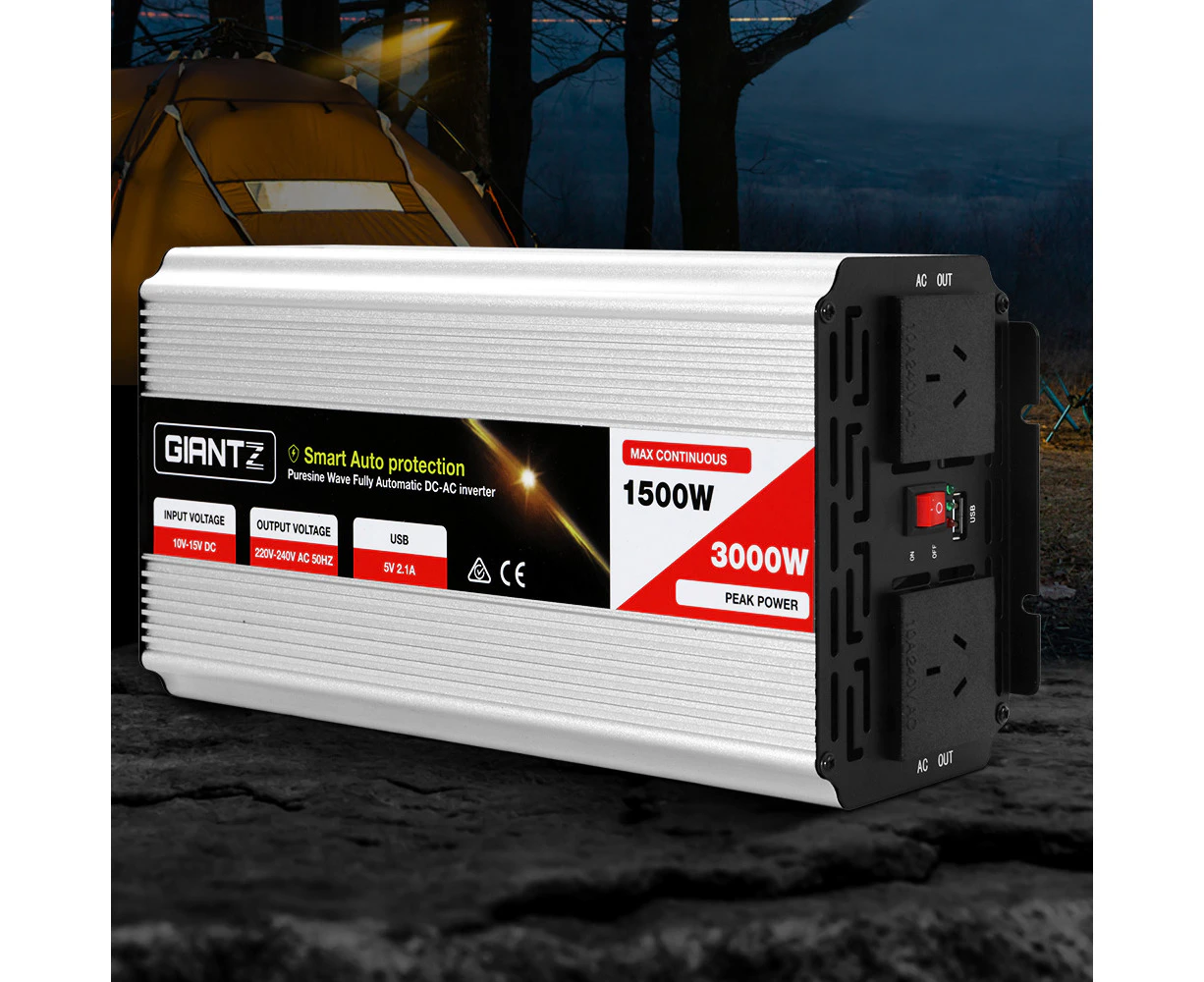 Giantz Power Inverter 1500W/3000W 12V to 240V Pure Sine Wave Camping Car Boat