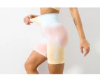 WeMeir Women's Seamless Short Leggings Butt Lift Yoga Shorts High Waist Tie Dye Sports Shorts Soft Opaque Sports Workout Shorts -Yellow