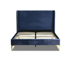 Istyle Modern Classic Olivia Queen Velvet Bed Frame Blue with Gold Legs