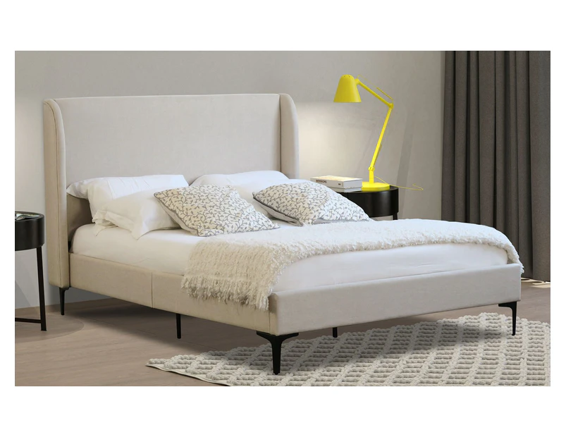Istyle Modern Classic Olivia Queen Fabric Bed Frame White Oak with Black Legs
