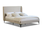 Istyle Modern Classic Olivia King Fabric Bed Frame White Oak with Black Legs