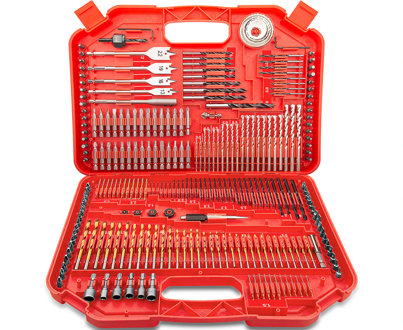 TOPEX 246PCs Combination Drill Bit Set Screw Bits Titanium for Metal Wood Masonry