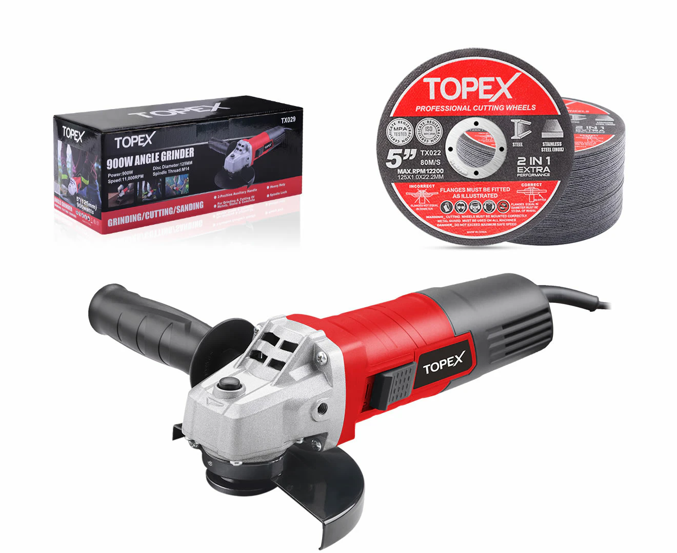 TOPEX Heavy Duty 900W 125mm 5" Angle Grinder w/ 50PCs 5" Cutting Discs