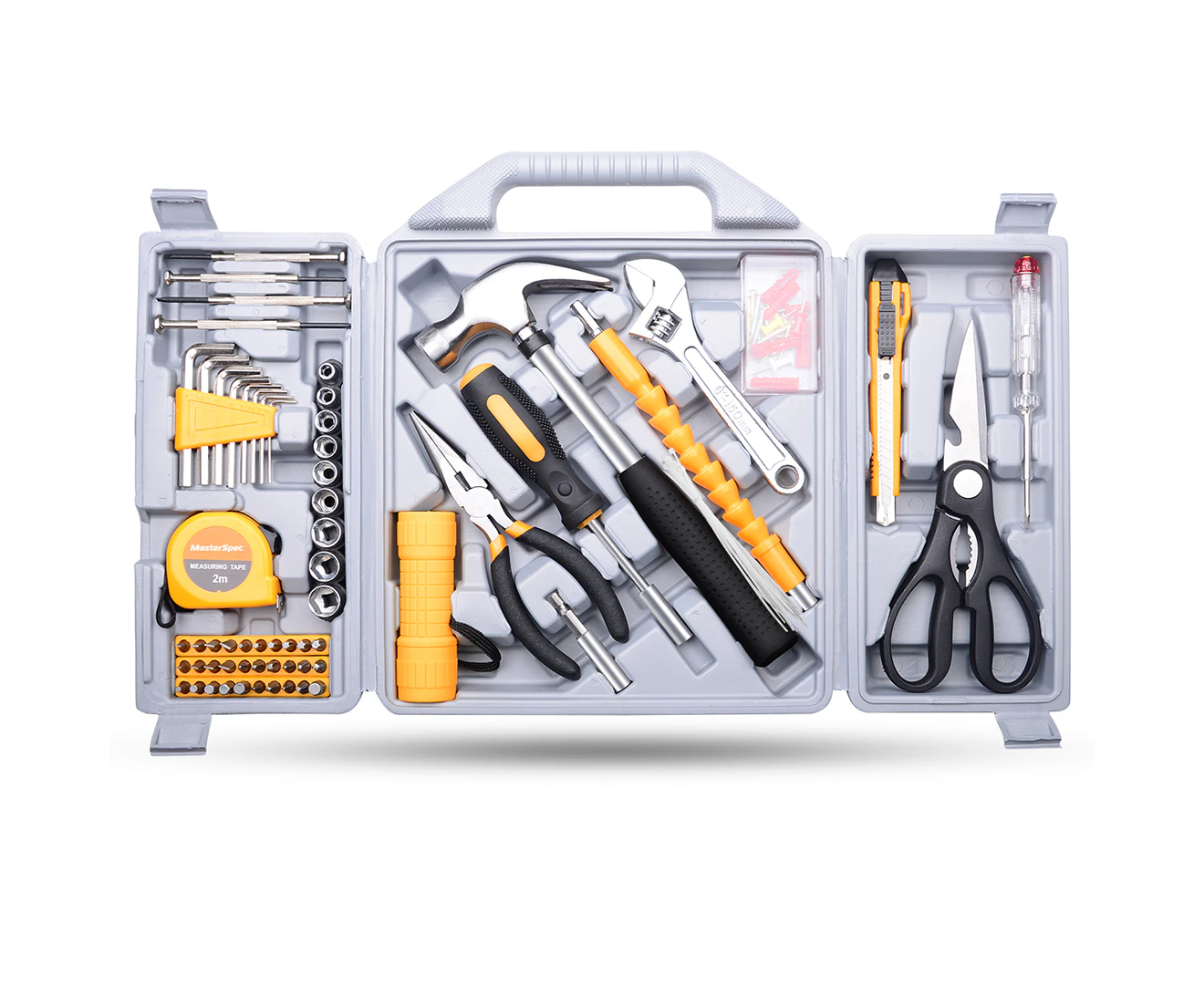 MasterSpec 100PCs Household Hand Tool Set Utility Kit Hammer Plier Scissor Knife Screwdriver