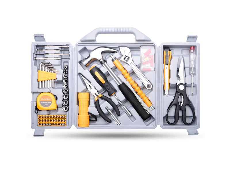 MasterSpec 100PCs Household Hand Tool Set Utility Kit Hammer Plier Scissor Knife Screwdriver
