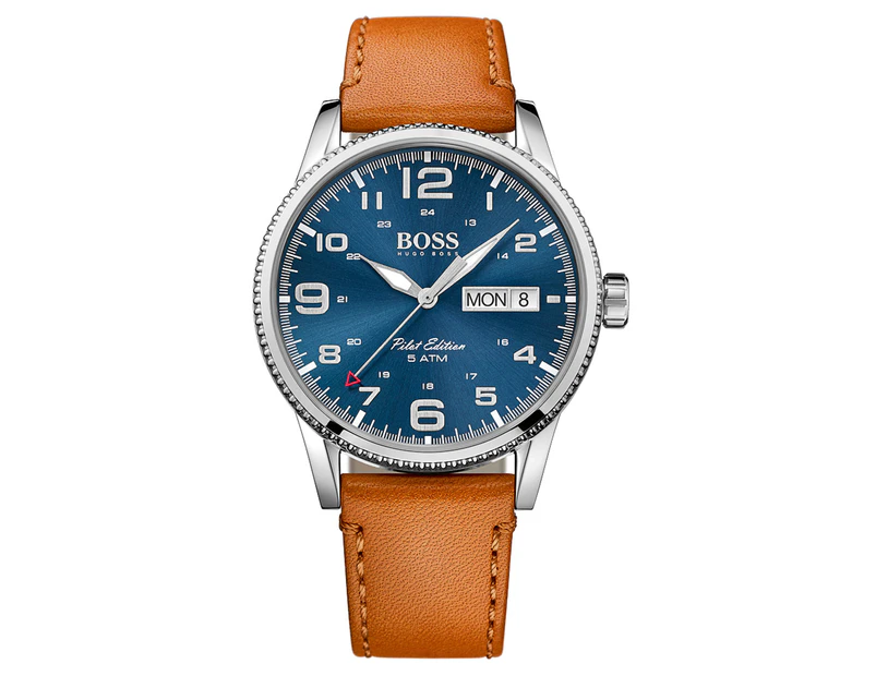 Hugo Boss Men's 44mm Pilot Leather  Watch - Blue