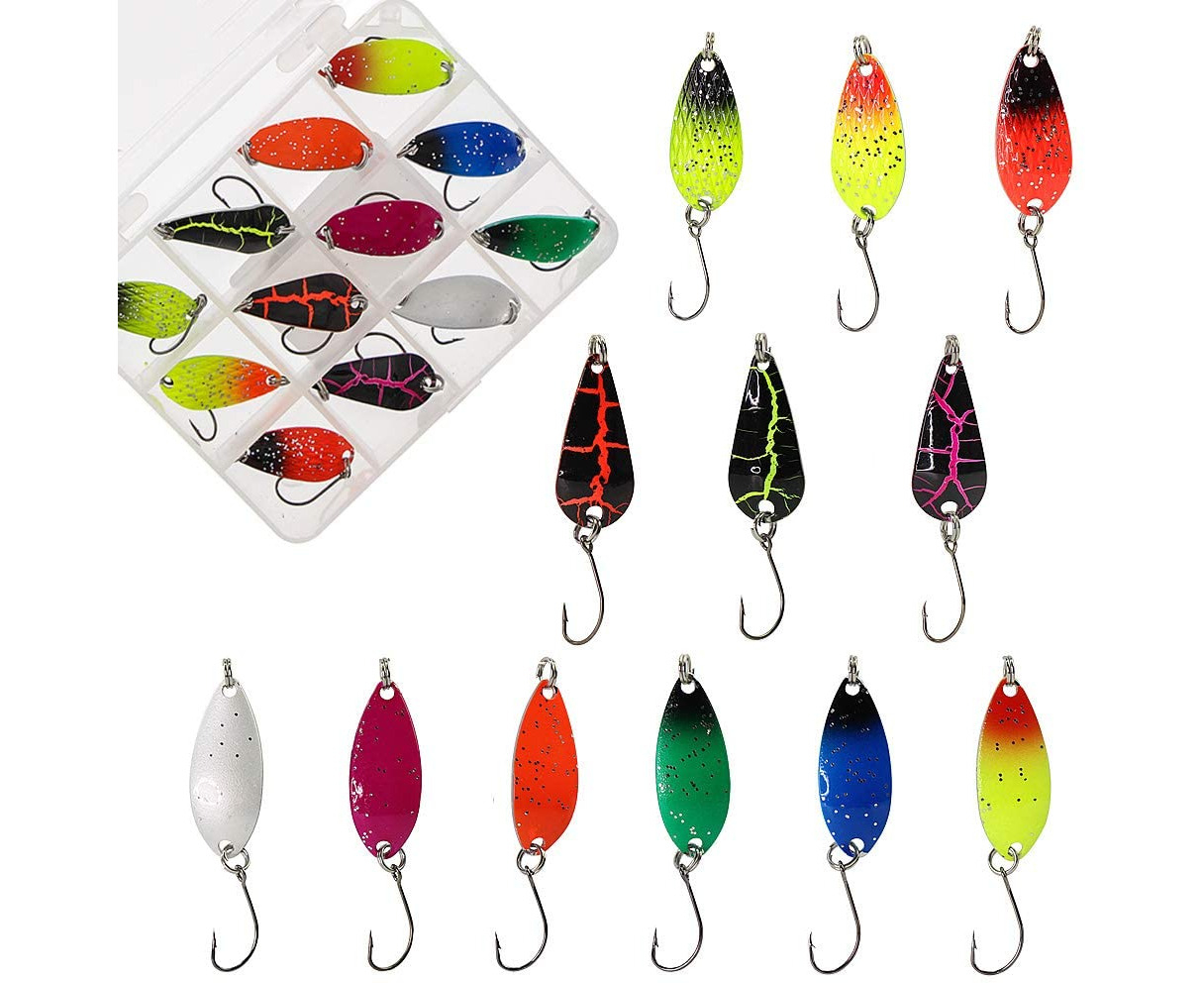 21pcs Fishing Lures Metal Freshwater Spoon Baits Trout Tackle Hooks with  Box