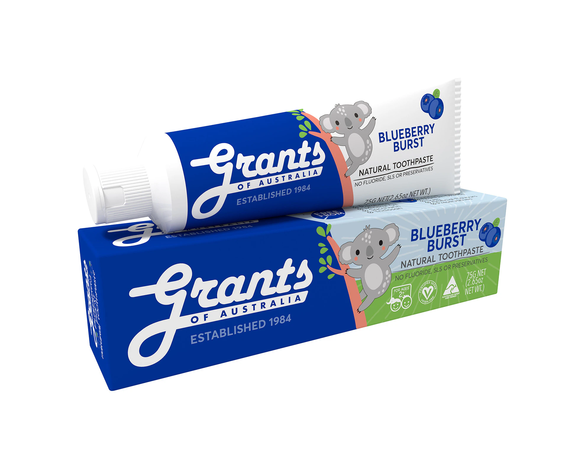 Grants Of Australia Natural Toothpaste Kids Blueberry Burst with Low Fluoride 75g