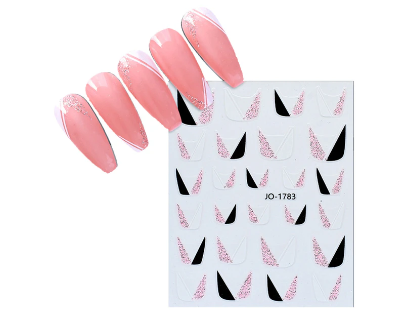 Glitter Nail Stickers Exquisite V-shaped Decals Adhesive Foil Nail Art Decorations French Manicure Sticker for Nail Design -Pink B