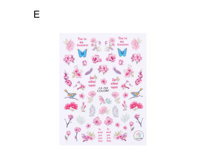 Nail Sticker Fabulous Flower Printing Ultra Thin Manicure Blossom Nail Art Decor for Lady-E