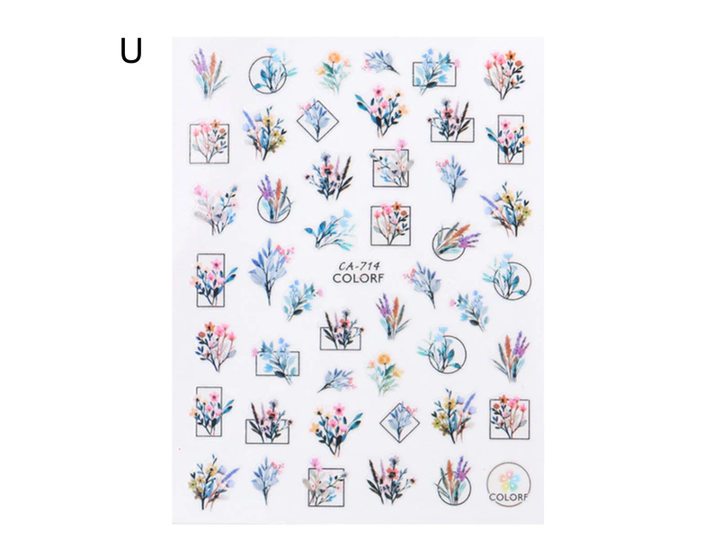 Nail Sticker Fabulous Flower Printing Ultra Thin Manicure Blossom Nail Art Decor for Lady-U